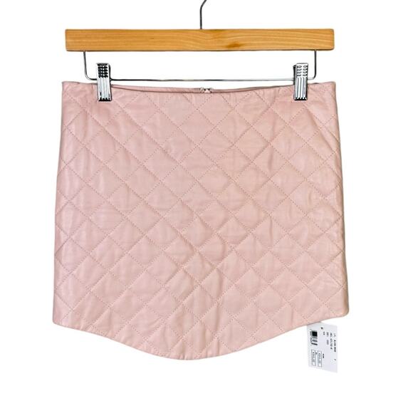 Intermix x Love Leather NWT Blush Pink Lamb Leather Quilted Mini Skirt - Picture 2 of 8